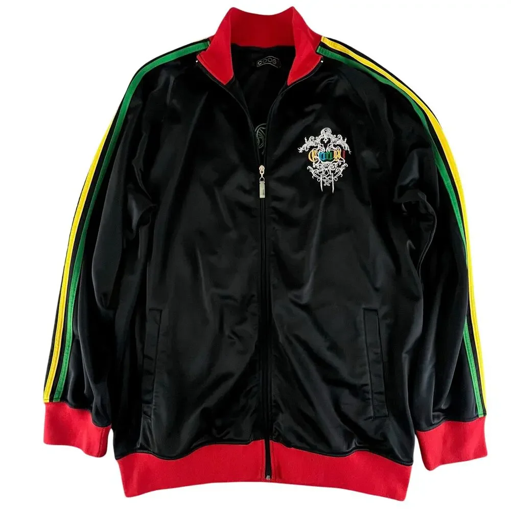 Vintage Coogi Heritage Track Jacket 3XL Big Logo Hip Hop Y2K Rasta Stripe Zip Up - Picture 2 of 15
